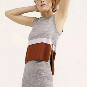 Free People Stop and Stare Colorblock Ribbed Sleeveless Top Gray Purple Brown M
